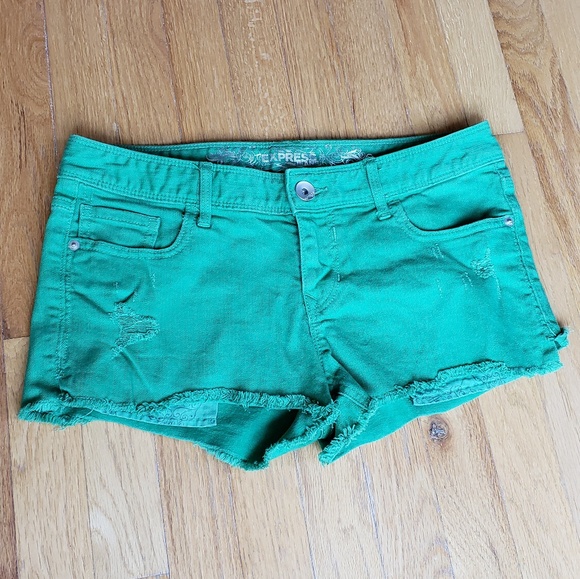 Express Pants - Express Green Cutoff Shorts